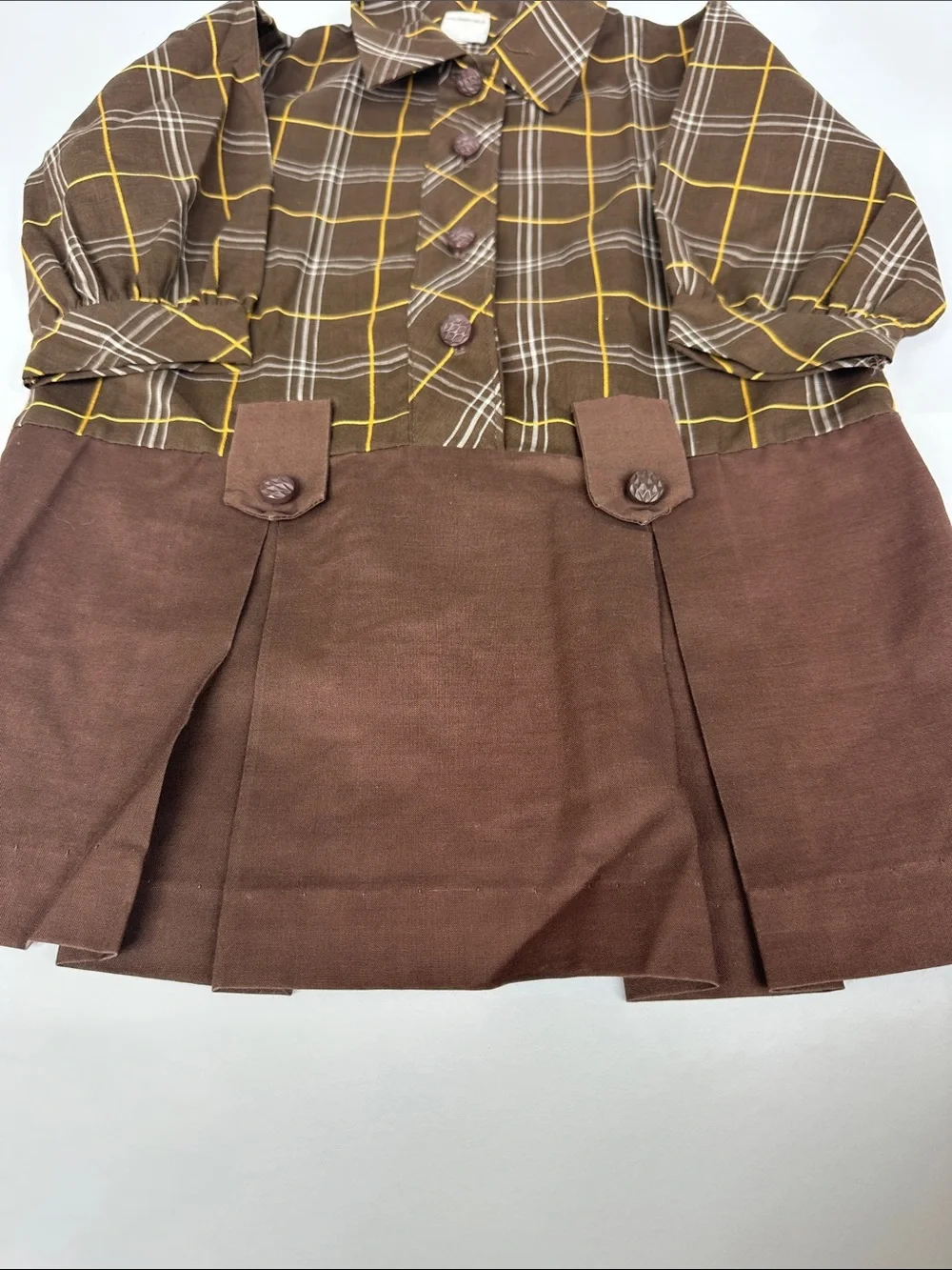 1970s Sears Perma-Prest Mod Plaid Dress Tagged Size 4 Fits Approx. 12–18M